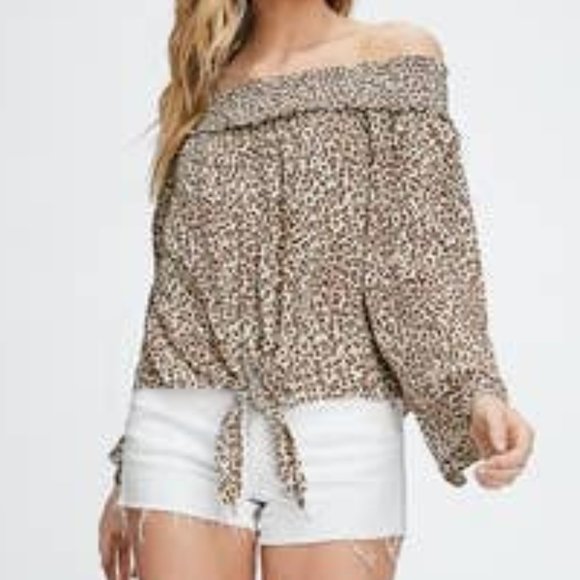Free People FP Movement Leopard Off-Shoulder Top - Picture 2 of 15